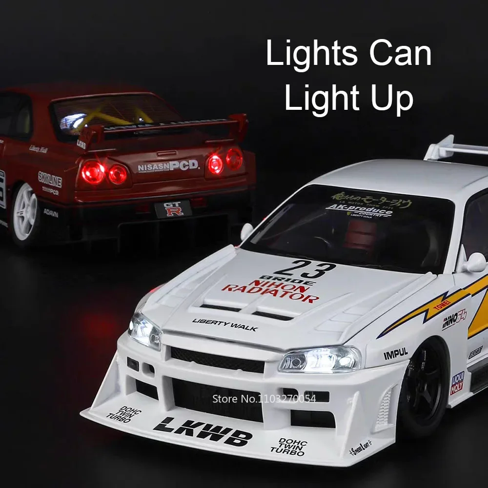 كبير 1:18 GTR SKYLINE سبيكة سيارة دييكاست لعبة مجسمة الأبواب فتح ضوء الصوت التراجع مصغرة Vehcie الكبار الصبي هدايا عيد الميلاد
