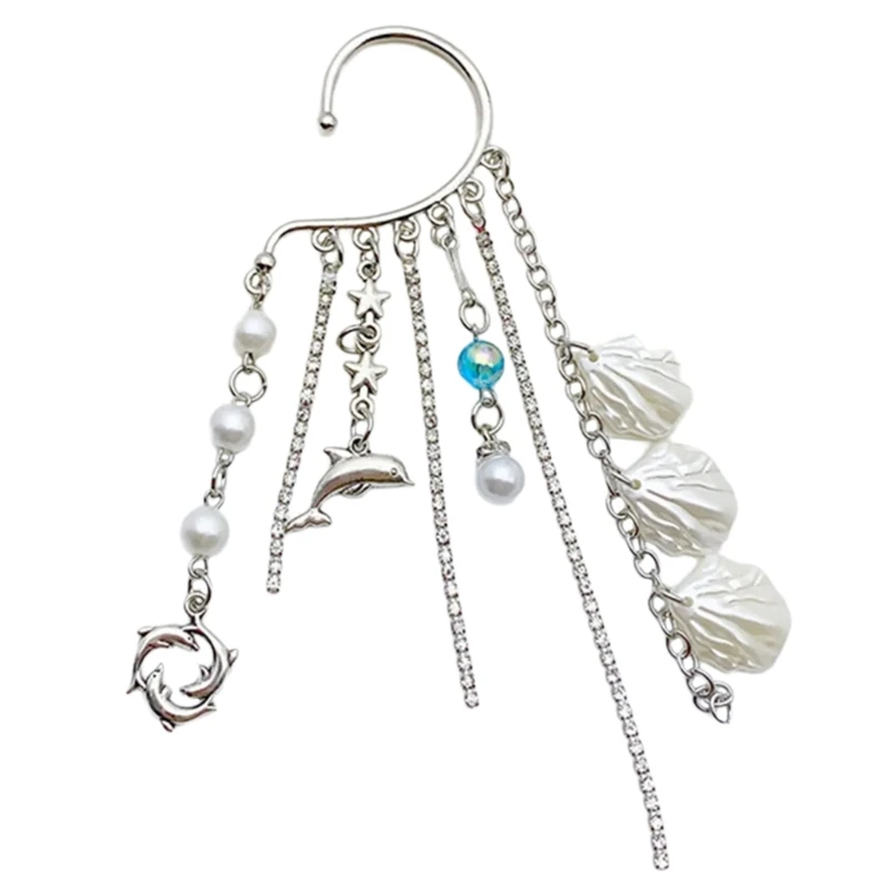 Fashionable Ear Hook with Exaggerated Beaded Fringes Stylish Ear Pendant