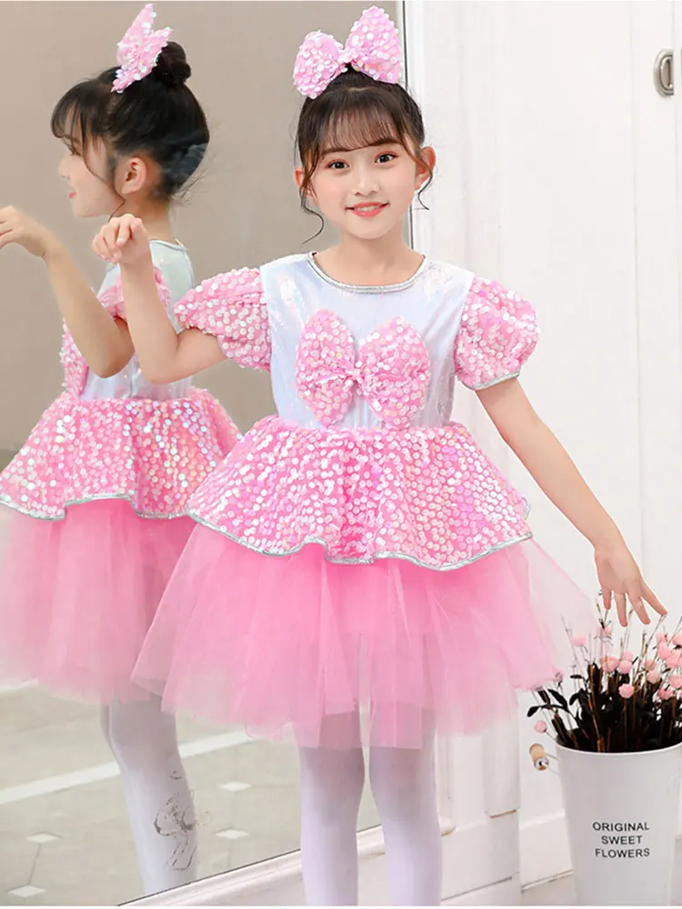 Girls Sequins Jazz Latin Ballet Dance Costume Leotard Kids Shiny jazz Costumes For Girls Tutu Dance Girl Stage Dancewear