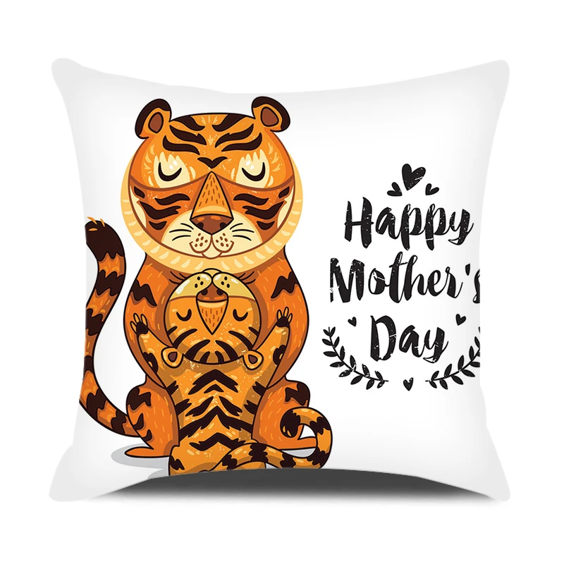 2022 Mother's Day Gifts Decor Pillow Case Happy Mother's Day Cartoon Animals Parent-Child Pillow Covers Cushion Cover for Sofa