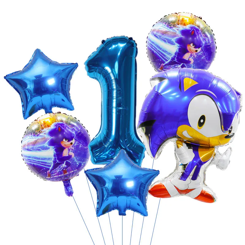 Sonics Baby Shower Birthday Balloons Children Party Supplies Decoration Hot Game Number Stars Foil Balloon Anime Cartoon Balloon