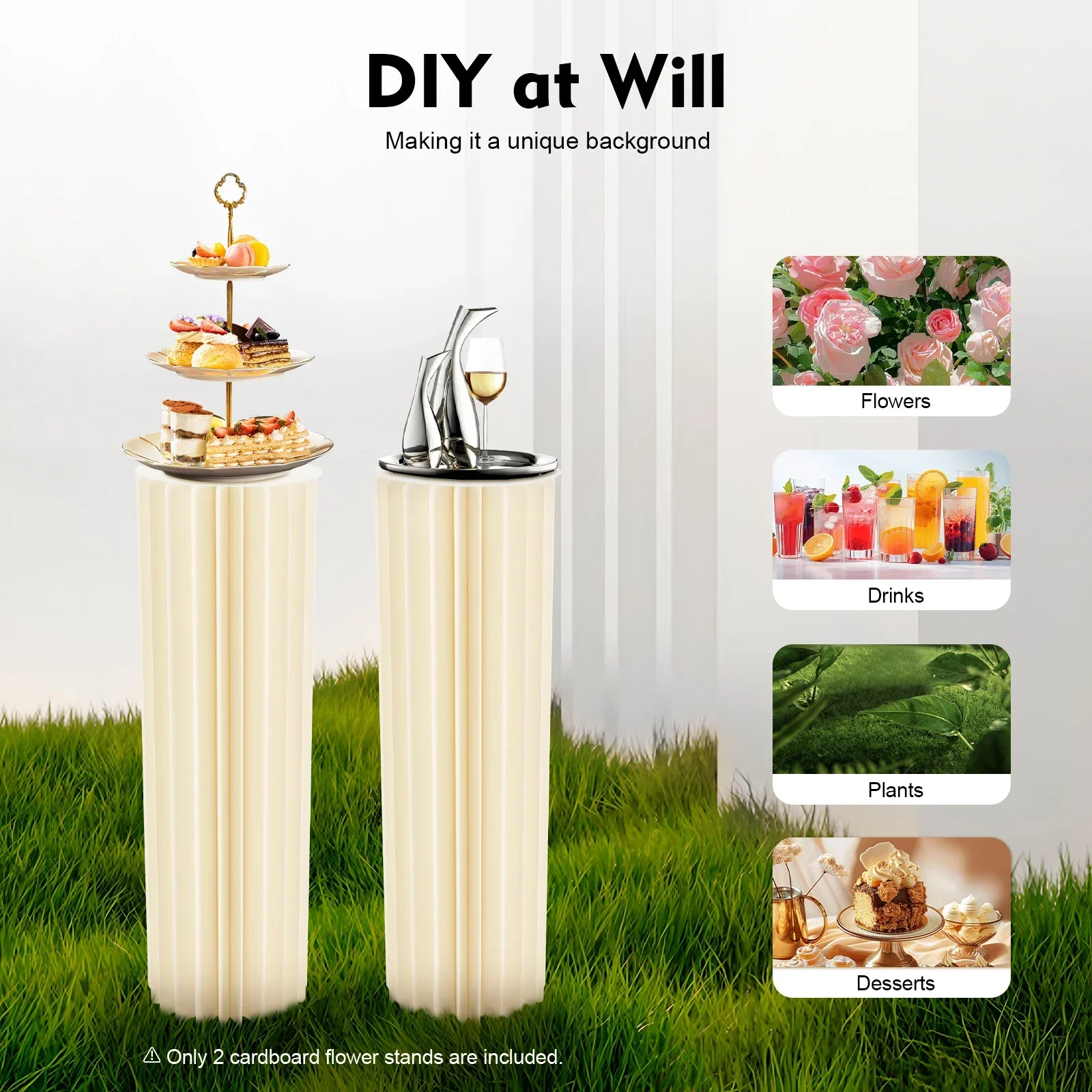 Упаковка из 2 картонных подставок для цветов, складная картонная цветочная колонна, свадебное украшение с 2 акриловыми пластинами для украшения