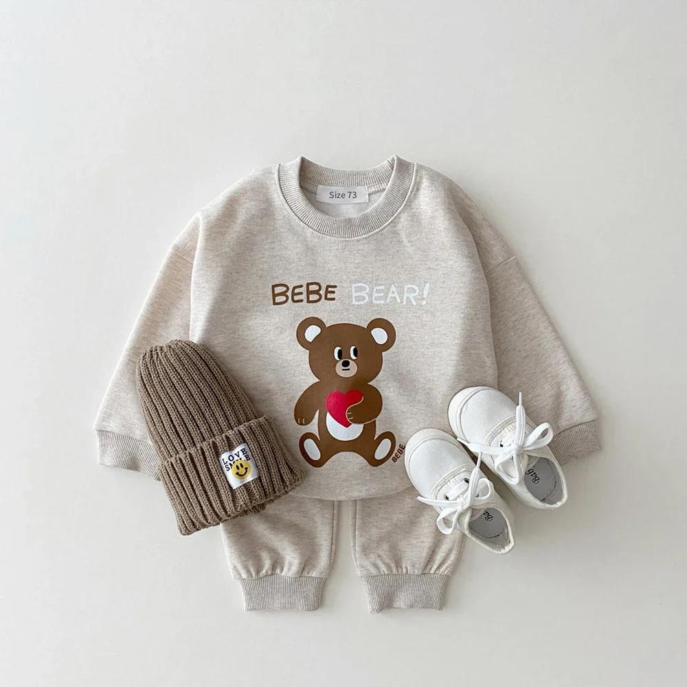 

2023 Autumn Baby Clothes Set Baby Boys Cartoon Bear Sweatshirt+Pocket Jogger Pants Set 2Pcs Toddler Baby Girls Clothes Suit