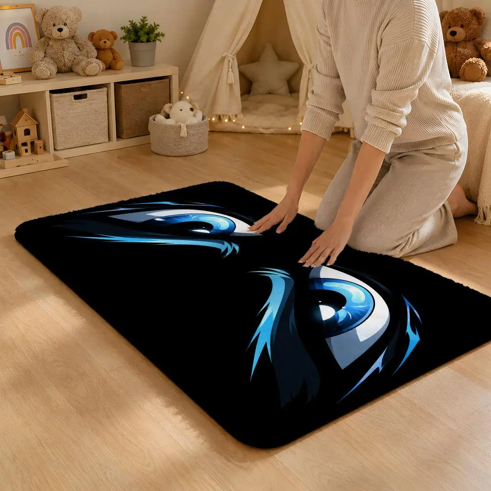 Blue Angry Eye Print Floor Mat Flannel Rug Non Slip Absorbent Soft Washable For Entryway Hallway Bathroom Kitchen Decor