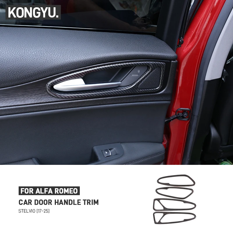 

For Alfa Romeo Stelvio 2017-2025 Real Carbon Fiber Car Inner Door Handle Frame Decoration Cover Trim Stickers Car Accessories