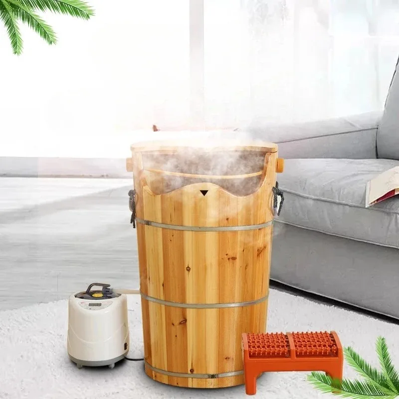 

Professional Herbal Foot Spa Barrel - Extra Tall Solid Wood Steam Bath Tub Knee Soaking for Home Relaxation & Detox Products