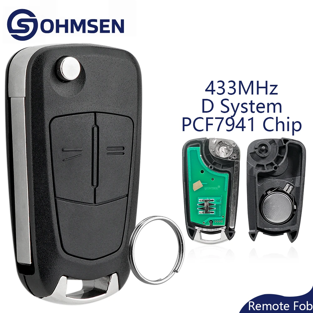 

OHMSEN 2-кнопочный дистанционный откидной брелок для Vauxhall Opel Corsa D 2007-2014 Meriva B 2010-2014 433 МГц PCF7941 чип HU100 лезвие