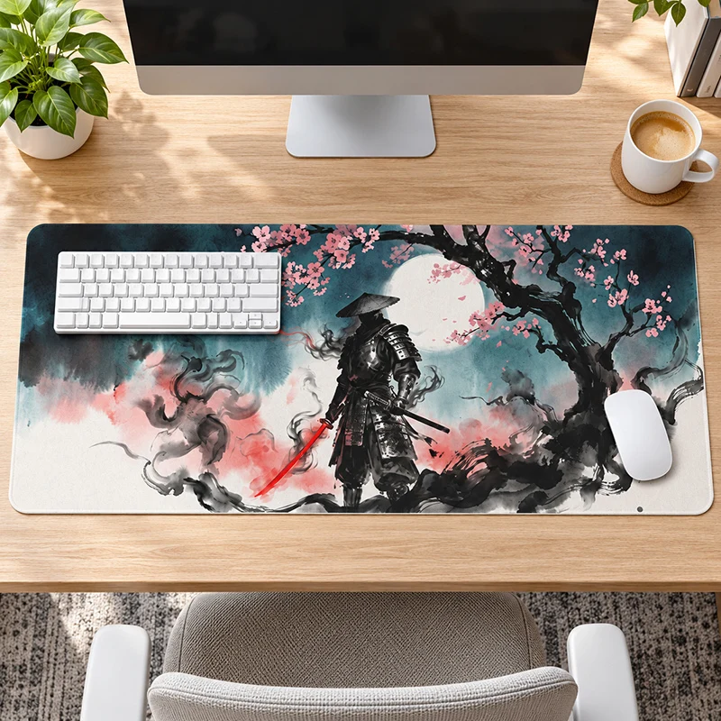 Ink Moonlight Samurai Mouse Pad Gamer XL Custom HD Home Mousepad XXL MousePads Office Natural Rubber Office Accessories
