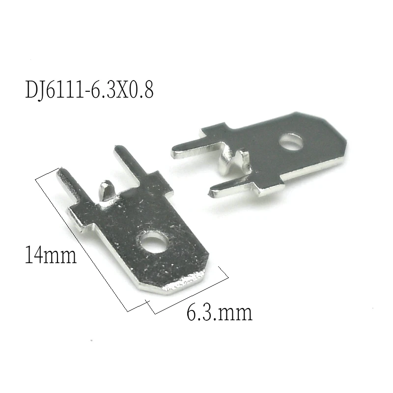 

100PCS 6.3MM Inserts Plug Male Terminal 250 PCB Solder Lug Thickness 0.8 Two Legs ,PCB Welding Sheet