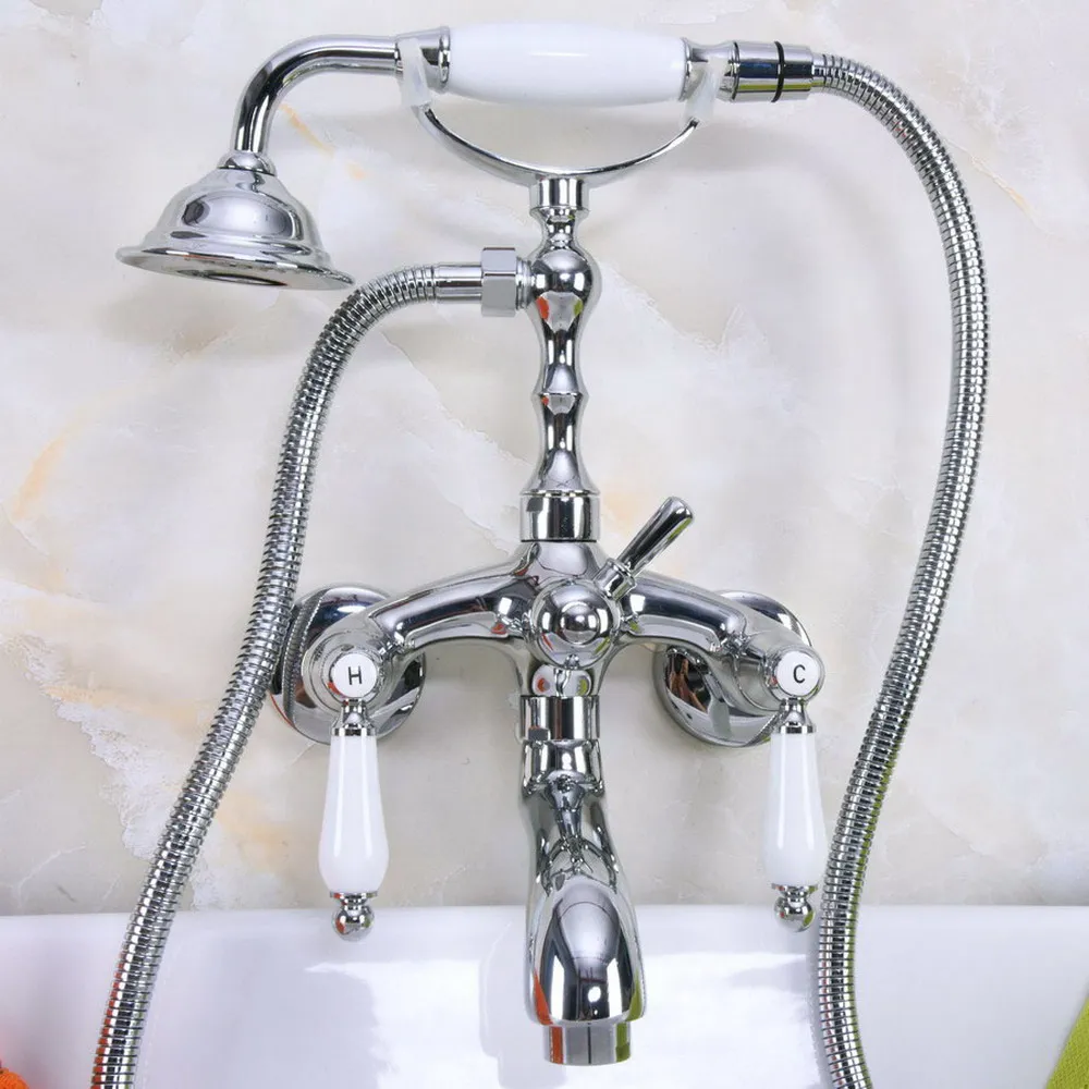 

Chrome Wall Mounted Clawfoot Bath Tub Mixer Tap Faucet Handheld Showe Lna221