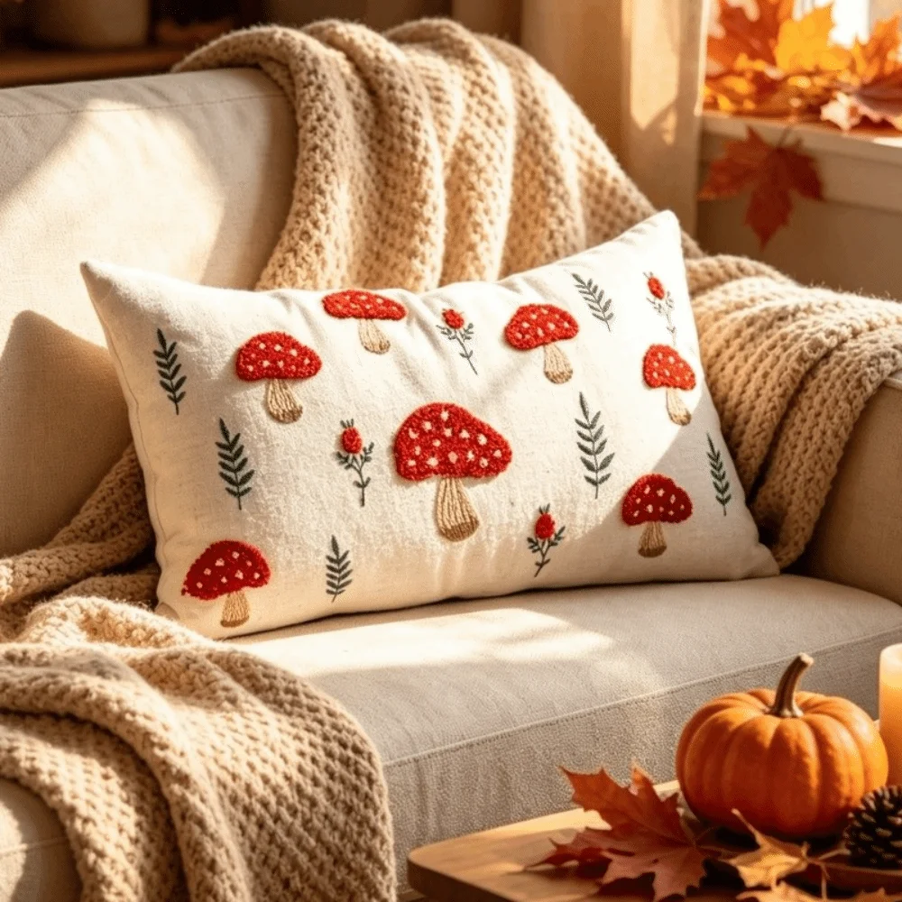 New Soft Throw Pillow Covers Maple Leaves Mushroom Cushion Covers Zipper Closure Orange Red Autumn Pillowcase Sofa Decor