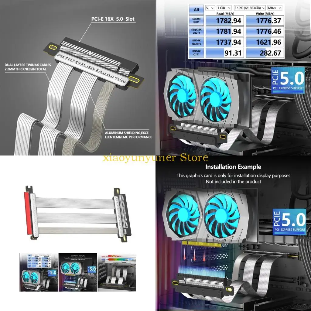 

P9JB PCIe 5.0 Compatible Extension Cable Optimized Ventilation 64GB/s Transfer Gaming machine learning Systems