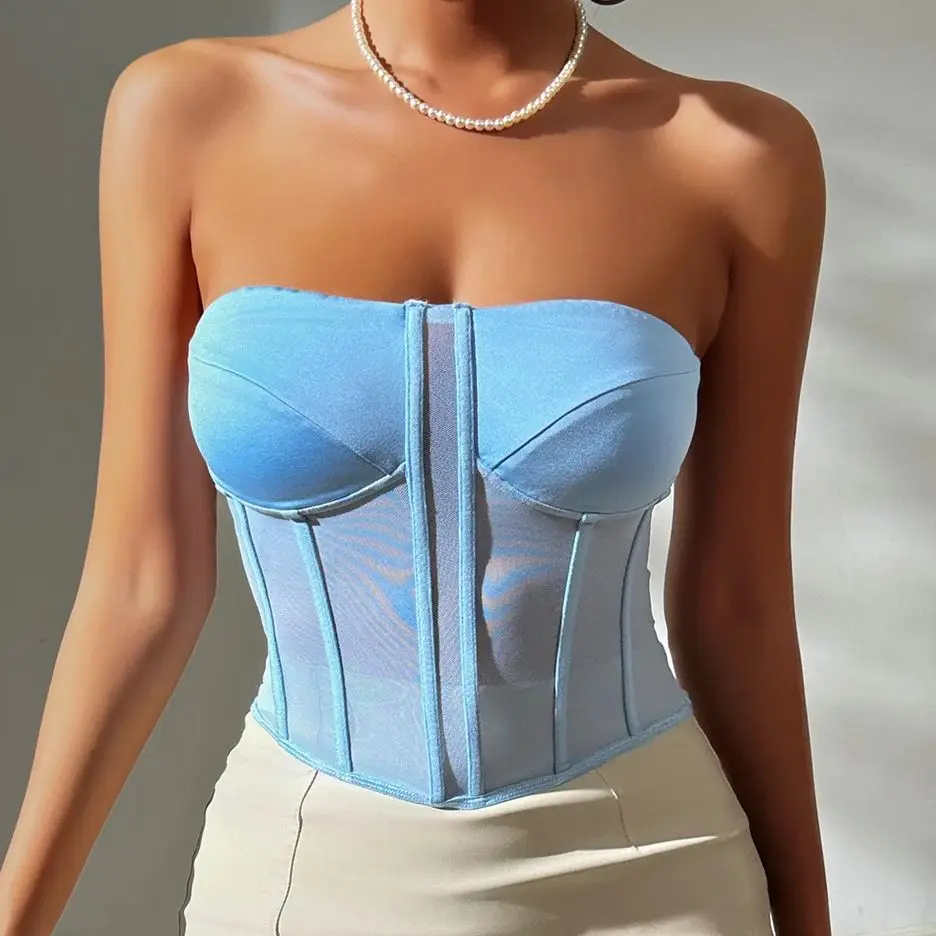 

Sexy Hollow Out Corset Crop Tops French Elegant Sleeveless Tube Tops Partyclub Tank Top Summer Womens Slim Fit Camisole Lingerie