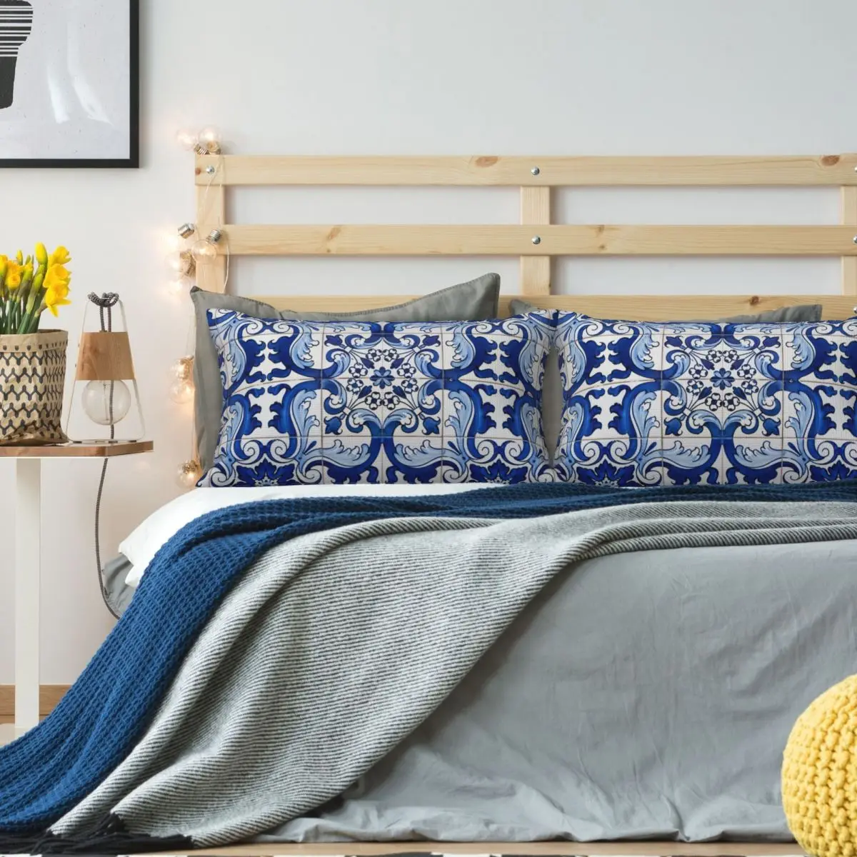 Lisbon Azulejo Tile Floral Rectangle Linen Pillowcase Cushion Cover Polyester Decorative Bedroom Home Comfort Throw Pillow