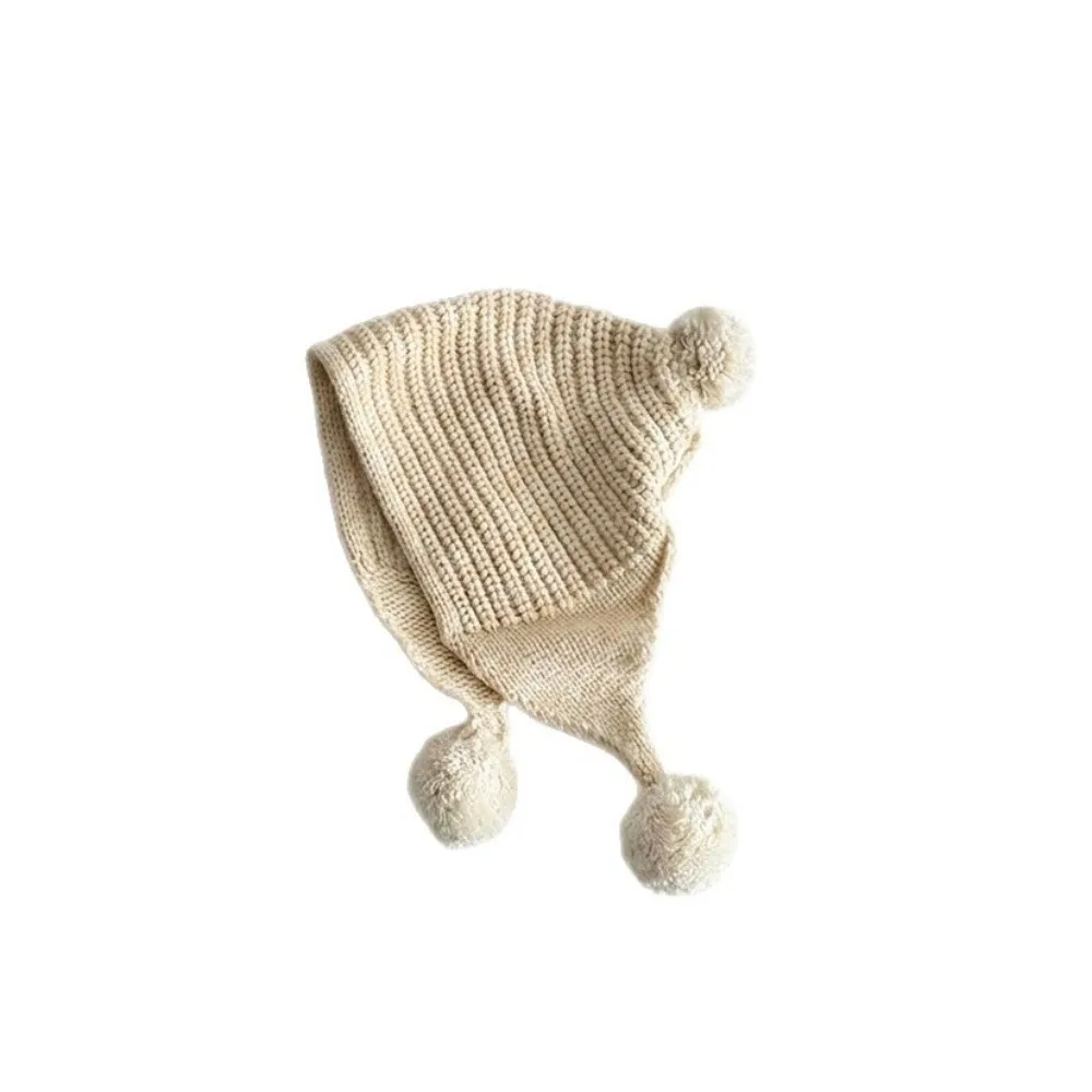 Knit Material Knit Earflap Hat Solid Color Pom Pom Top Winter Hat Warm Lining Earflap Design Solid Color Beanie Winter Season