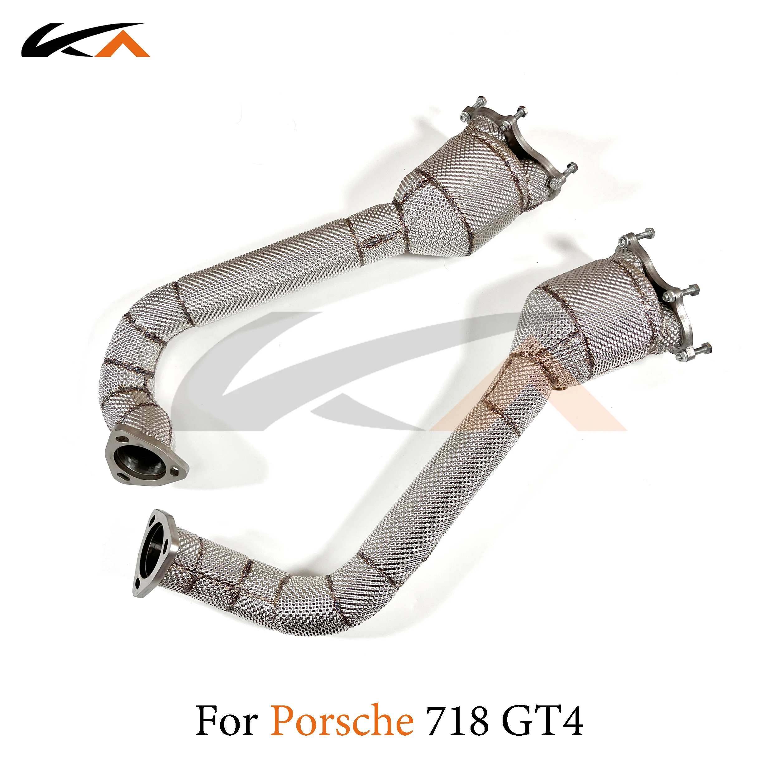 KA Tuning exhaust system header stainless downpipe for Porsche 718 GT4 axle pipe with catalysis and heat shield