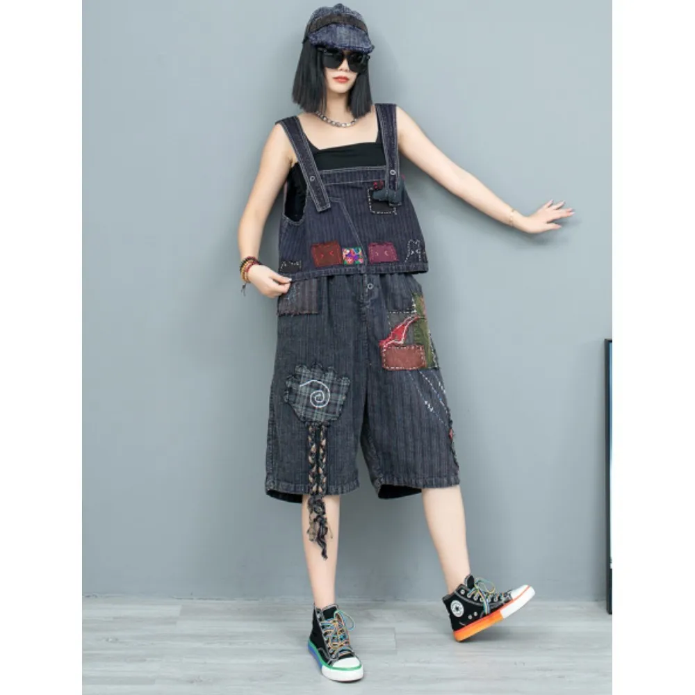 Summer Heavy Industry Hand Embroidered Fabric Strap Vest + Calf Length Pant Two Piece Set Women Fashion Pant Set LX1816