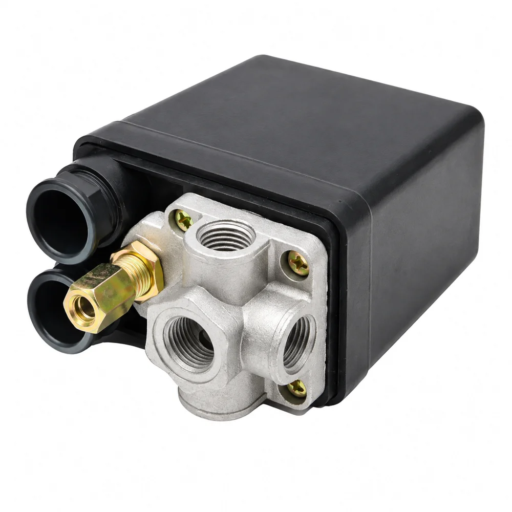 Air Compressor Pressure Switch 90-120 PSI Automatic 4-Port Manifold for Electric Air Compressors Tool Accessory