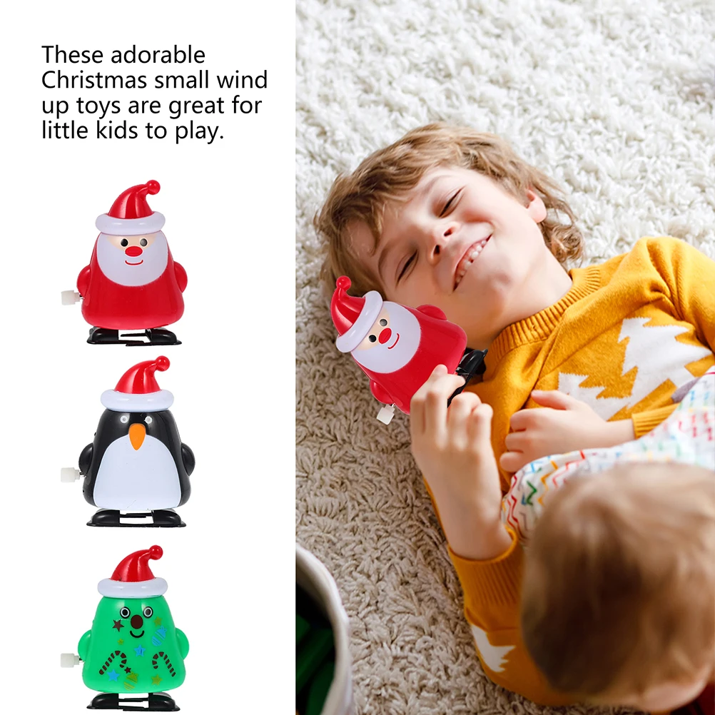 

3 Pcs Wind up Toy Adorable Kids Plaything Christmas Themed Plastic Animal Toys Xmas Party Favors Building Blocks
