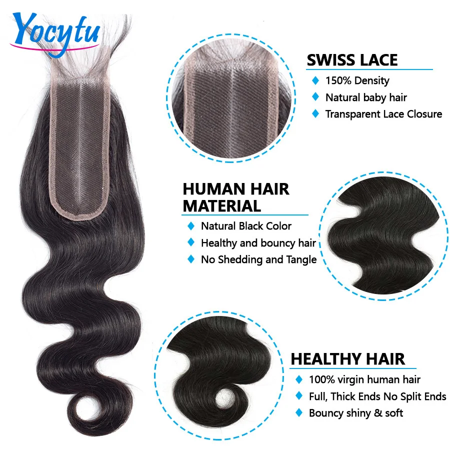 20 22 24 Inches Body Wave Bundles Human Hair 100% Human Hair Bundles With Closure 2x6 Hd lace Closure With Bundles Human Hair For Women 1-3 Fast