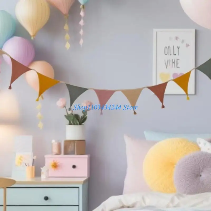Baby Photography Bunting Flag Lightweight Cotton Fabric Multicolor Fringed Nursery Party Backdrops Garland Props