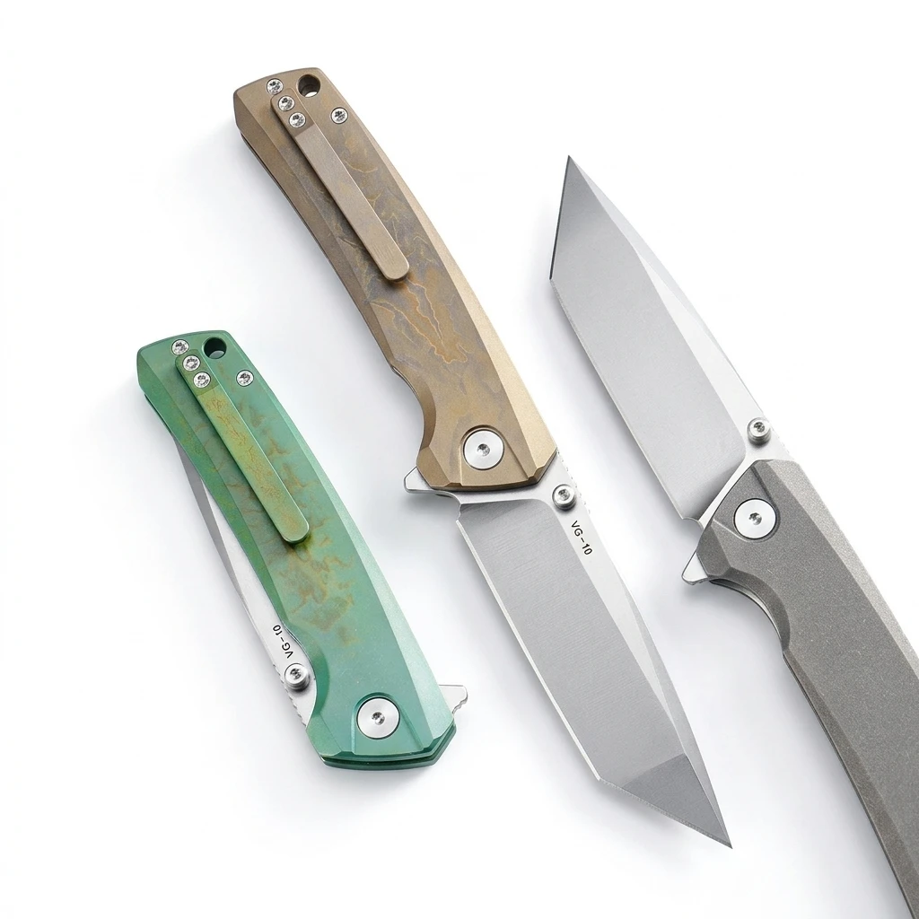 Original new product, oxidation-washed and burnt finish, titanium alloy handle, VG10 blade, folding knife, high hardness outdoor EDC tool