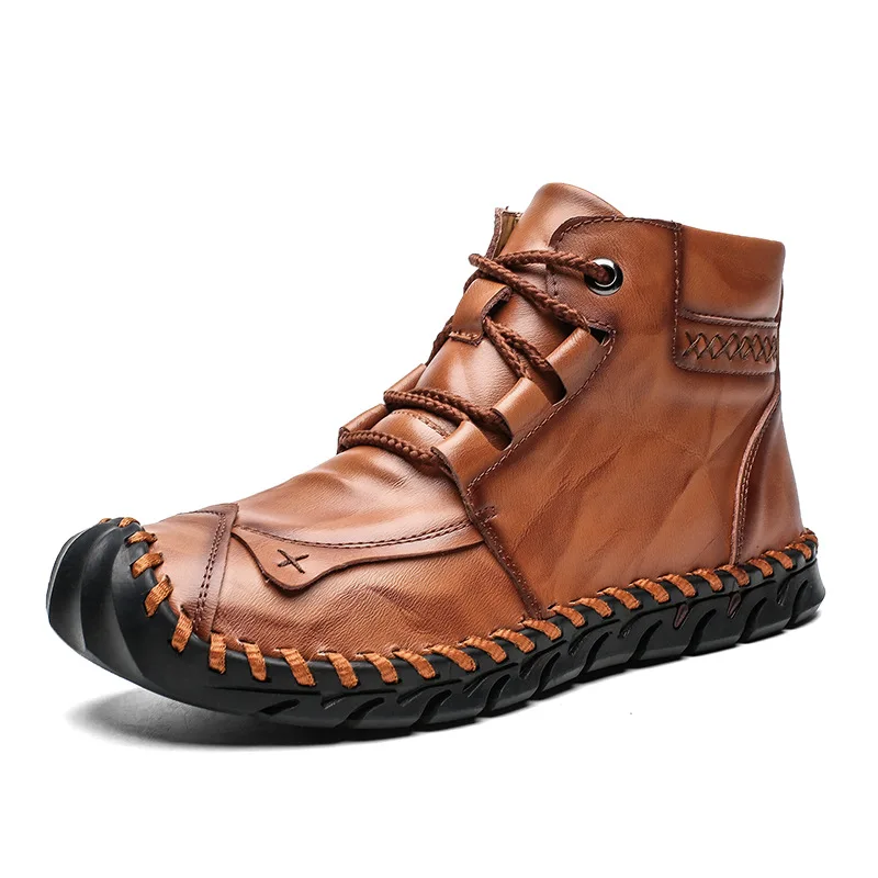 

High Quality Leather Autumn Winter Men Boots Warm Plush Snow Boots Outdoor Fur Motorcycle Boots Ankle Boots Men's Shoes Size 48