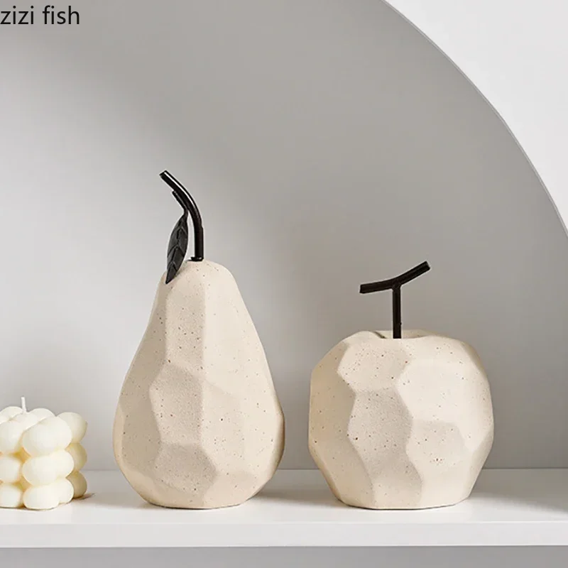 Geometric Surface Apple Pear Statue Ceramic Crafts Ornament Desk Decoration Fruit Ornament Creative Home Decoration Ornament