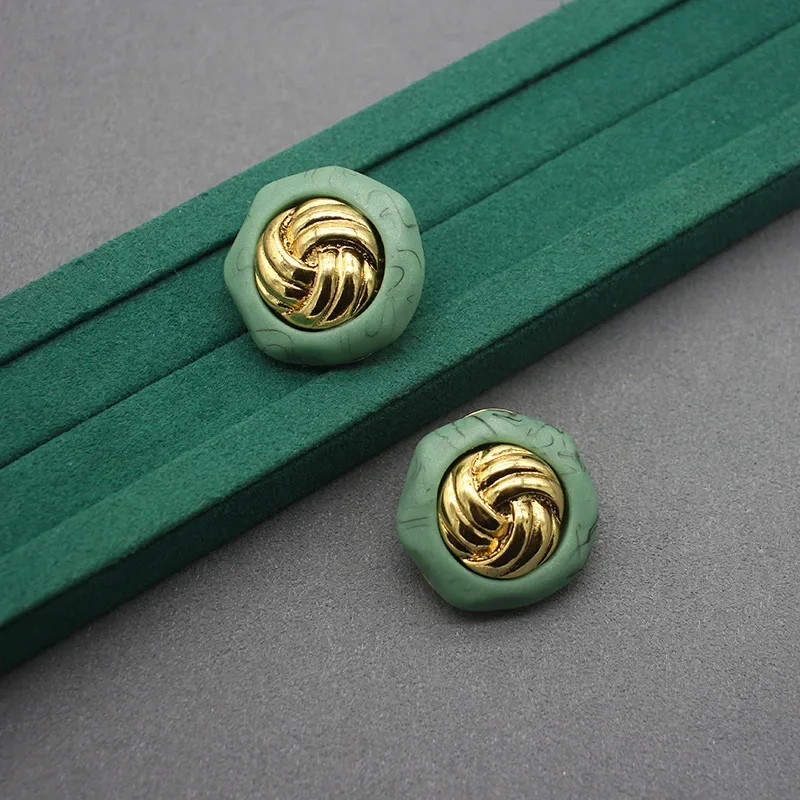 Vintage Turquoise Earrings Chanel Style Buttons 925 Silver Needle Old Earrings