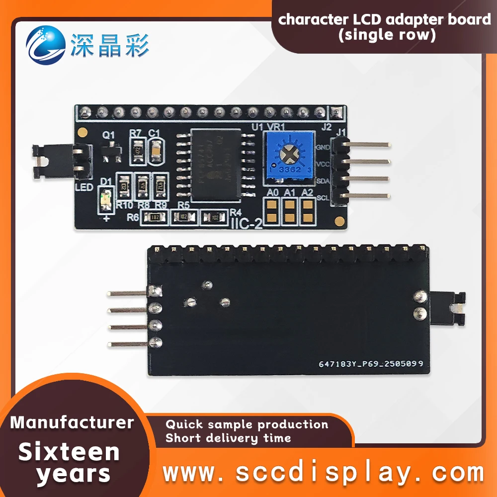 

Affordable wholesale LCD 1602 screen adapter board PCF8574T single row 16 pin IIC/I2C interface contrast adjustable