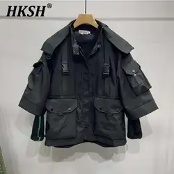 HKSH Spring Autumn New Men's Tide Dark Hooded Jacket Loose Niche Design Tactical Chic Fashion Punk Gothic Techwear Coat HK2360
