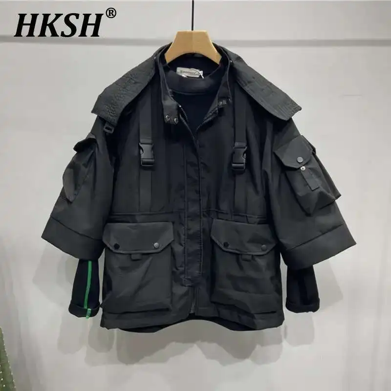 HKSH Spring Autumn New Men's Tide Dark Hooded Jacket Loose Niche Design Tactical Chic Fashion Punk Gothic Techwear Coat HK2360