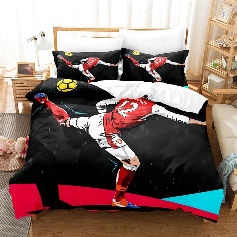 Football Bedding Set Boys Duvet Cover Ball-game Star Quilt Cover Room Gorgeous Competitive Sports Bedding Queen Duvet Cover Set