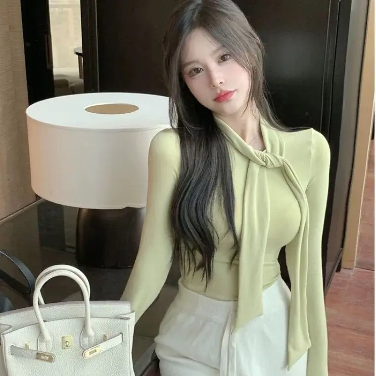 

Fashionable Long Sleeve Base Shirt Women's Autumn Winter Design Sensation Inner Wear Elegant Tight Fit Underwear Top