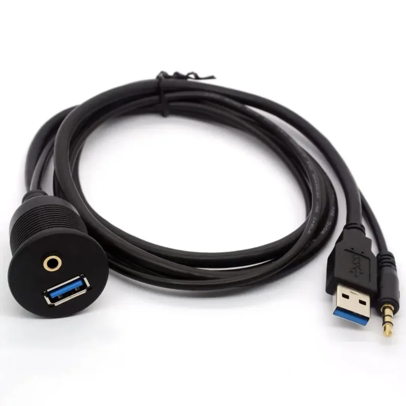 

3M 3ft USB 3.0 & 3.5mm AUX Extension Mount Dash Mount Flush Mount Panel Cable for Car Boat Motorcycle Waterproof Cord