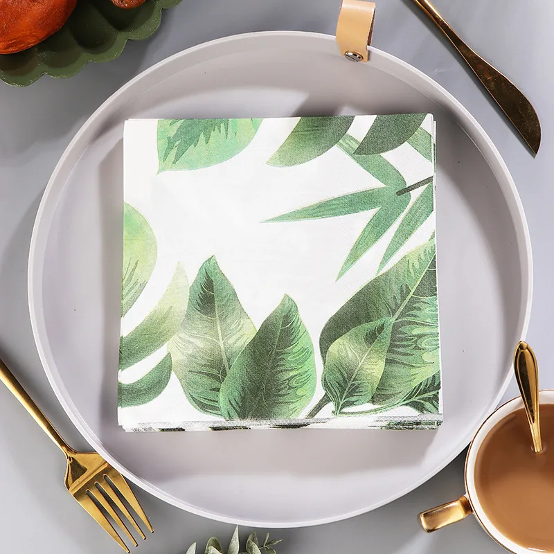 20Pcs/bag Eucalyptus Palm Leaves Table Decoupage Paper Napkins Green Plants Napkin Paper Tissue for Wedding Party Supplies