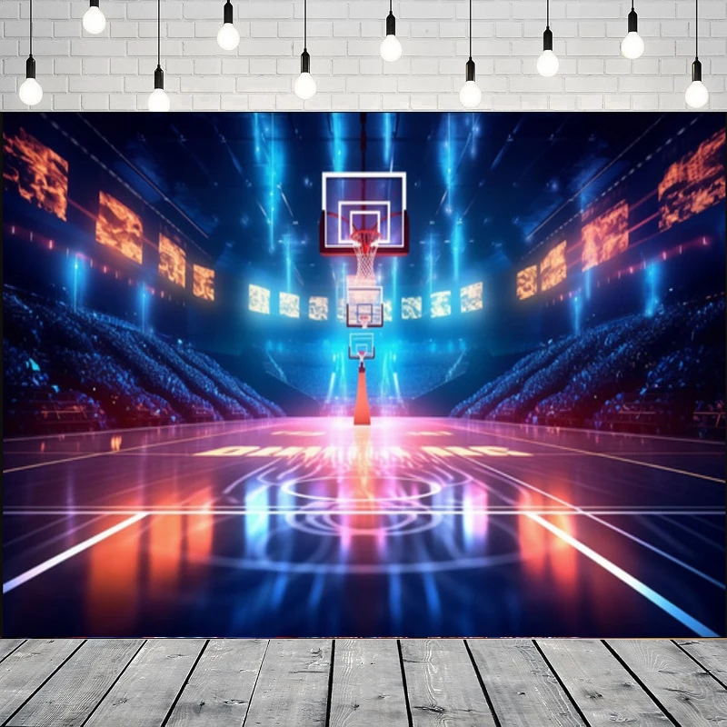 Photography Backdrop Spotlight Crazy Fans Basketball Field Stadium Background Sport Arena Game Birthday Home Party Backdrop Wall
