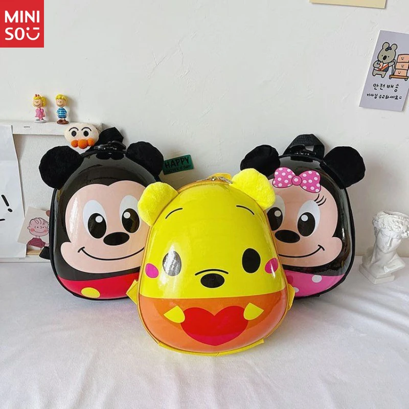 Mochila Miniso para niños con forma de huevo, bolso preescolar de dibujos animados para niños y niñas de 3 a 5 años, lindo bolso para guardería