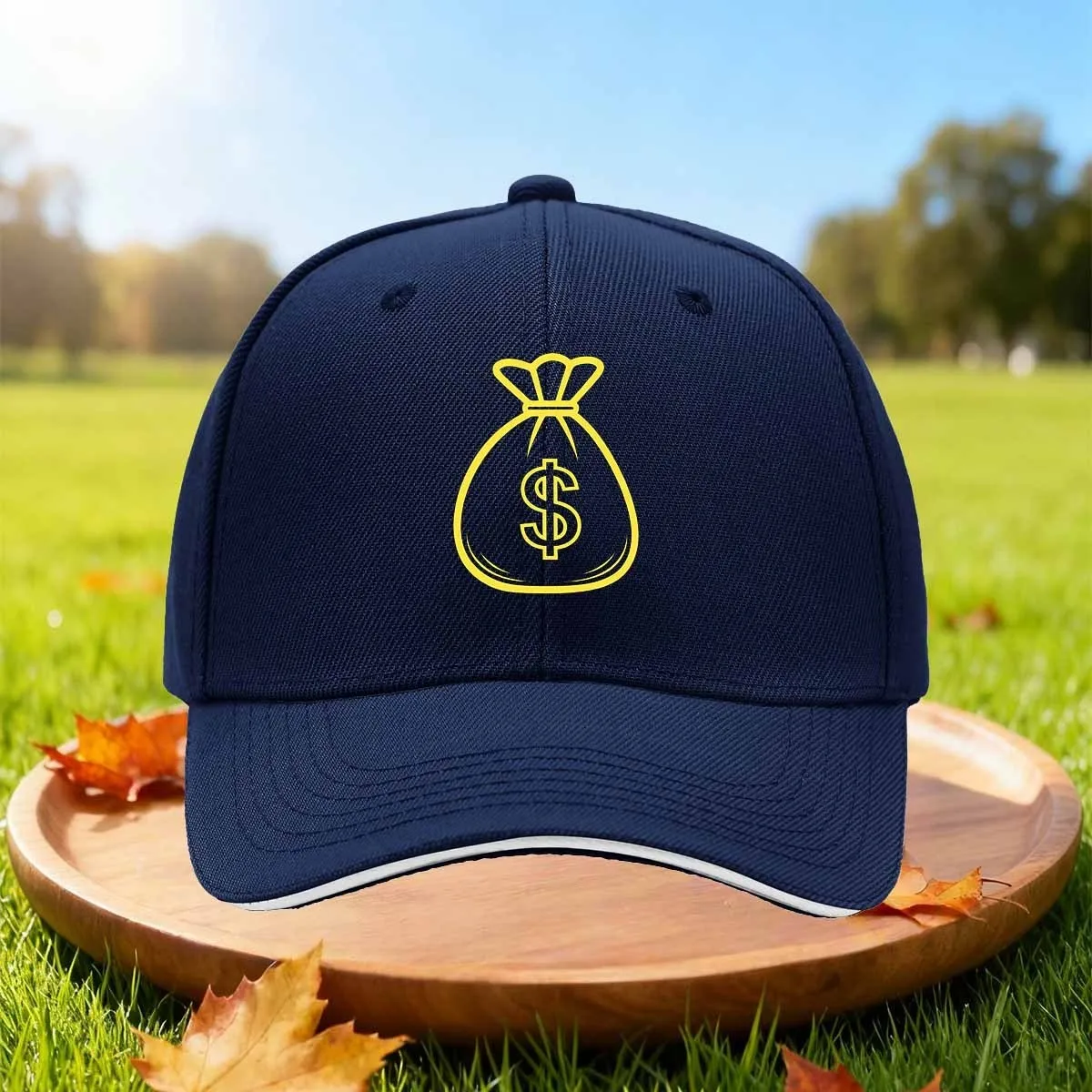 Dollar Sign Money Bag Baseball Cap Unisex Polyester Adjustable Curved Brim Summer Hat