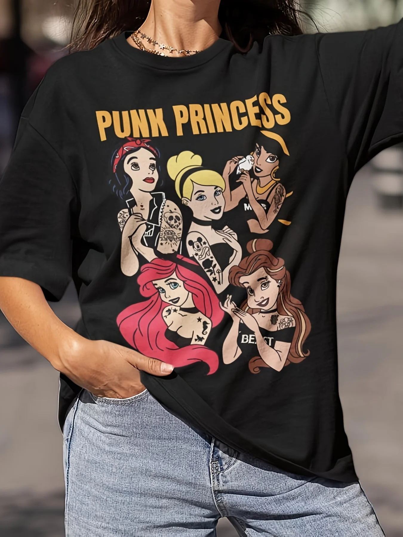 

Punk Princess Graphic Printing Summer Autumn Winter Cotton Men's and Women's T-shirts Short Sleeves Luxury Outdoor Sports Brand