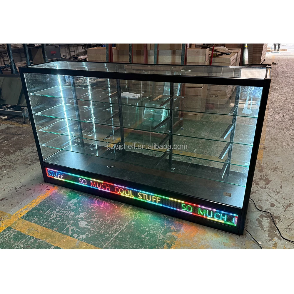 ตู้โชว์กระจกสำหรับร้านขายบุหรี่ไฟฟ้าแบบสั่งทำพิเศษ OEM ขนาด 6 ฟุต พร้อมไฟ LED ในตัว รองรับการตั้งค่าผ่านแอป