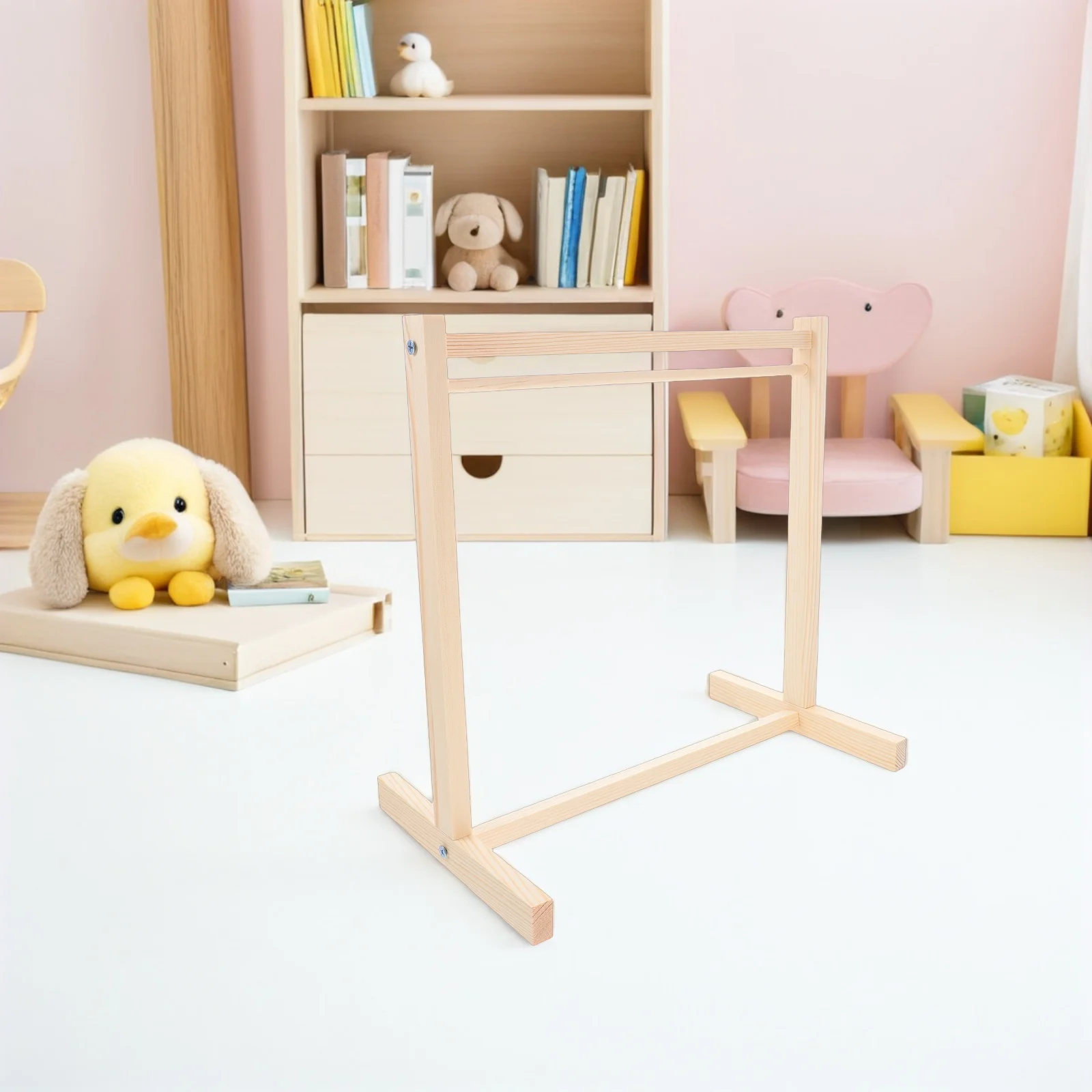 

1 Set Wooden Clothes Rack Elegant Mini Garment Organizer Sturdy Display Stand For Dollhouse Baby Shower Dollhouse Furniture