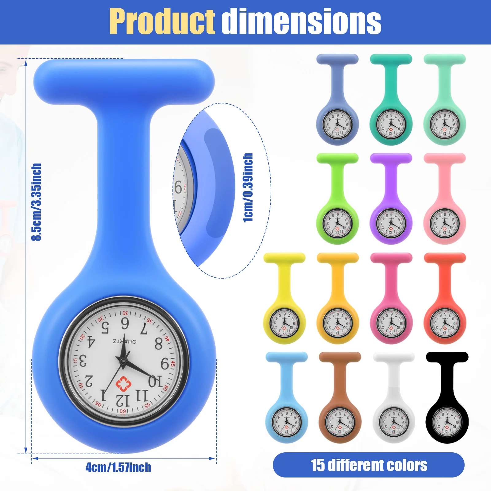 15 قطعة ساعة ممرضة قابلة للسحب كليب على فوب ساعة الطبيب الطبية معلقة بروش دبوس ساعة كوارتز مع اليد الثانية طبيب ممرضة هدية #2