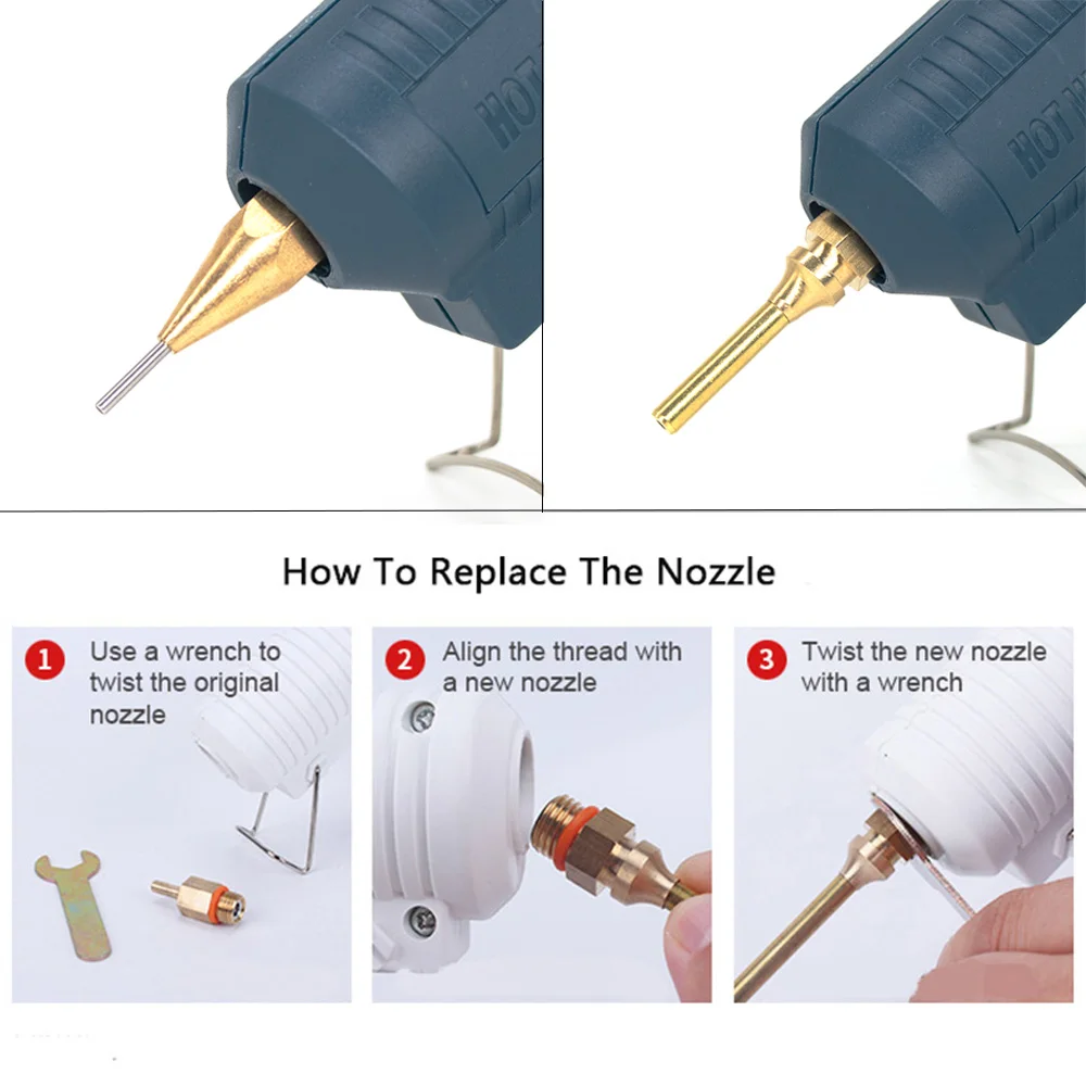 5PCS Hot Melt Glue Gun Nozzle Replaceable Copper Nozzles 1mm/1.5mm/2mm/3mm Small Aperture Long Nozzles For 11mm Glue Gun Nozzles