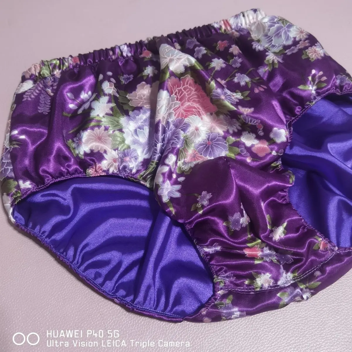 Length 30-35cm Glossy Floral Print Ice Silk Satin Lingerie Panties Plus Size Underwear Sexy High Waist Briefs