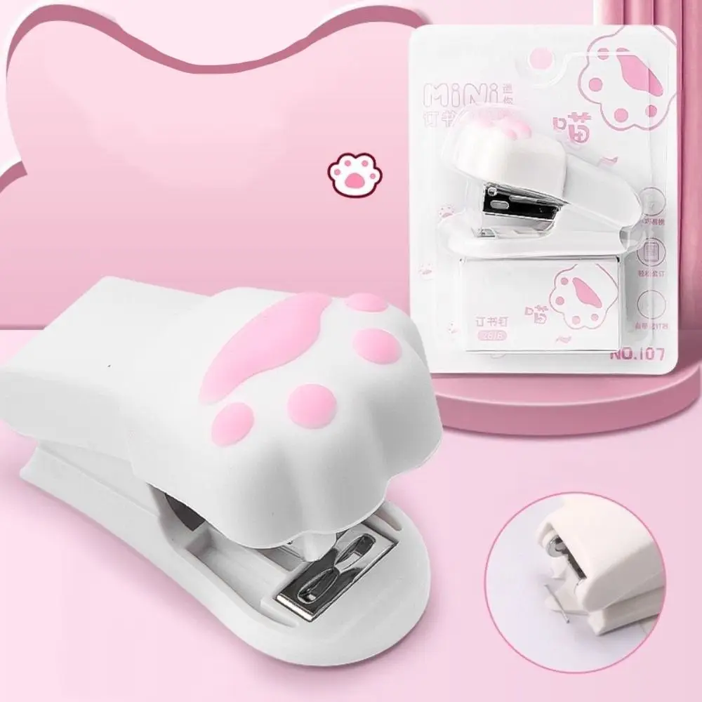 Handheld Mini Stapler Set Cute Design Lever-Operated Cat Paw Stapler Multifunctional Labor-Saving Cat Claw Stapler Student