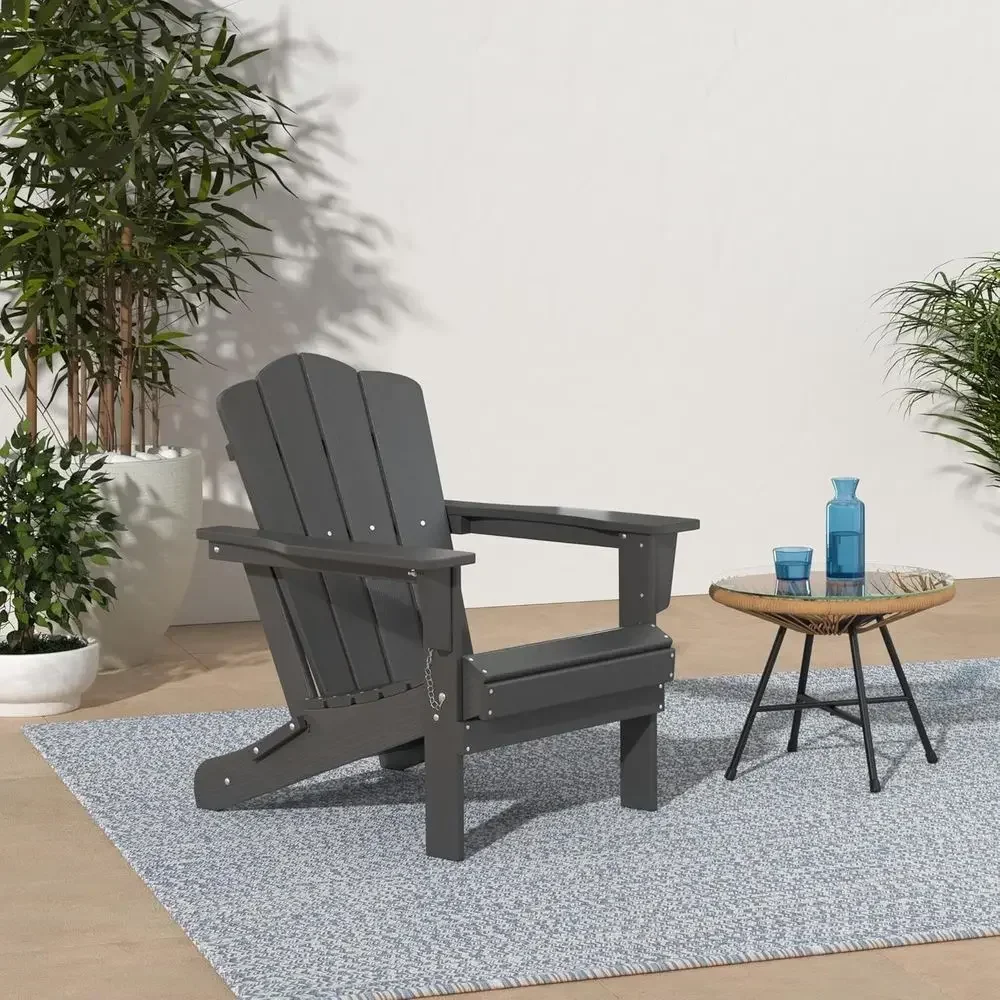 Weather-Resistant HDPE Patio Chair with Wooden Texture, Suitable for Lawn, Poolside, Deck, and Fire Pit, Grey