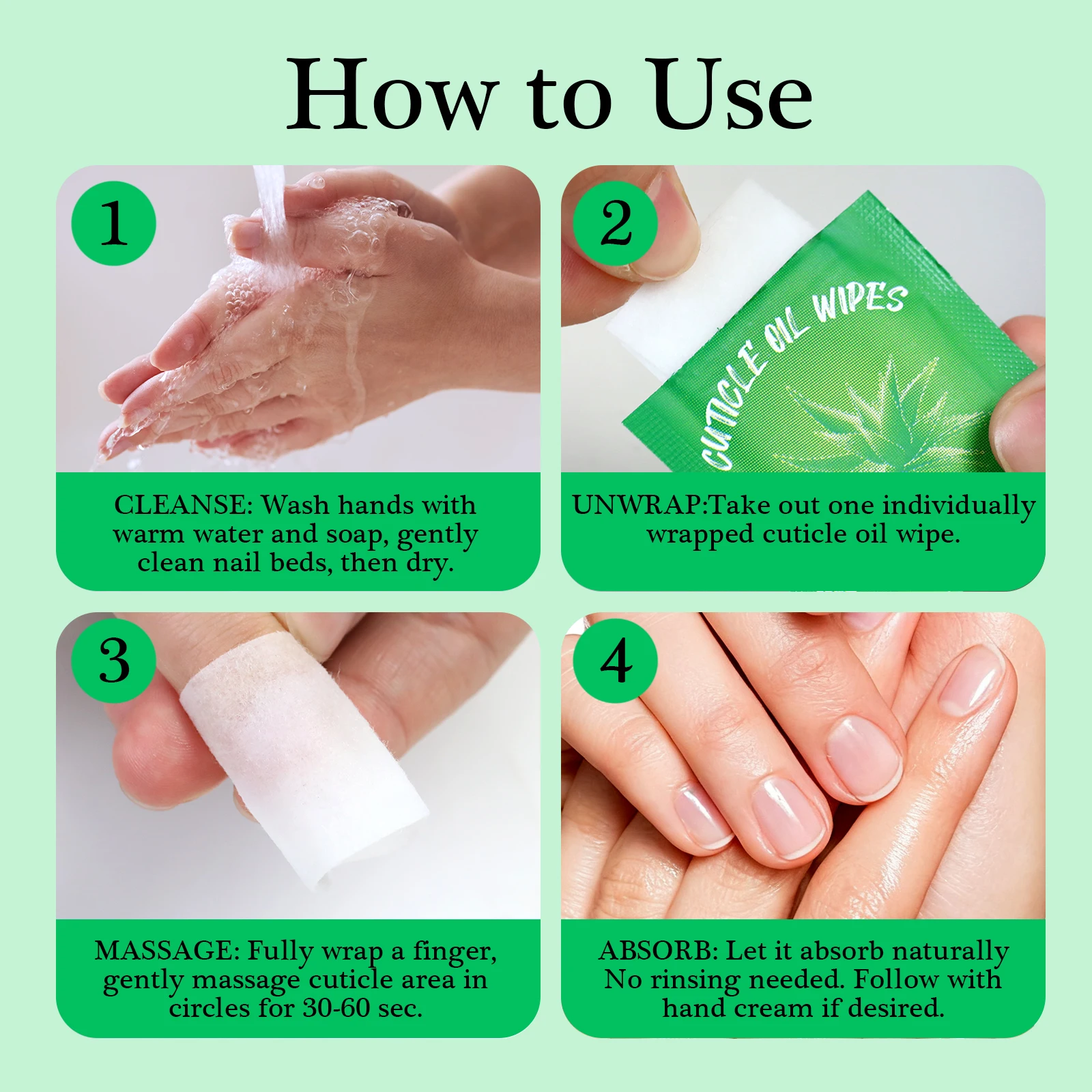 100개/박스 천연 알로에 베라 큐티클 오일 및 호호바 오일, 여성용 매일 손톱 관리용 큐티클, 각질 및 손상된 손톱용