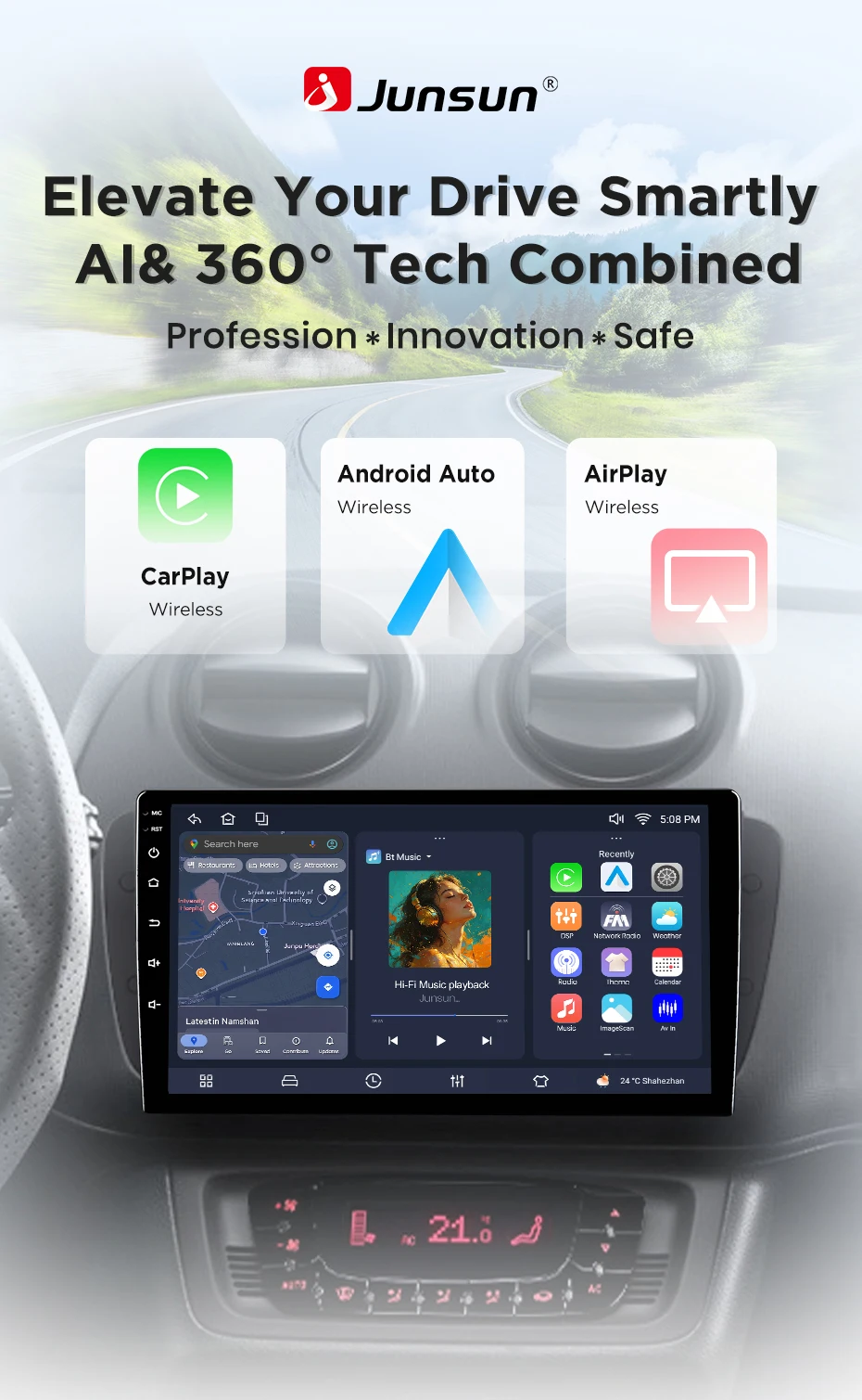 Junsun Android 15 Auto-Intelligentes System für Seat Ibiza MK4 6j 6P 2008-2017 AI Wireless CarPlay für Apple Auto 9" IPS – Detail 5