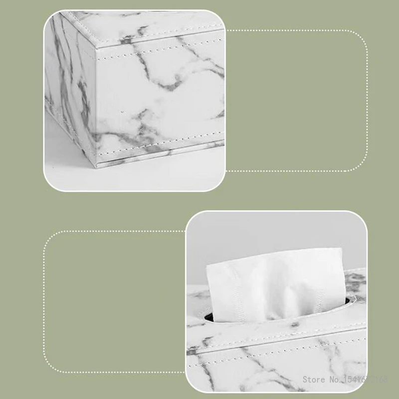 Marble Pattern Leather Multifunctional Paper Drawer Creative Tissue Box, Household Living Room, Bedroom, Study Supplies High-end